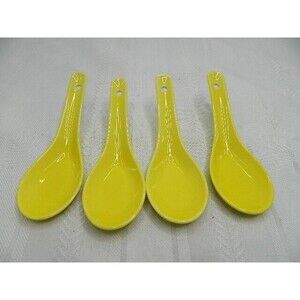 Porcelain/Ceramic Asian Soup Spoons Set of 4 Yellow 4.5" Chinese Soup Spoons New